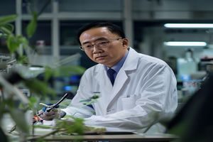 陈建明植物病理学专家头像，擅长百合病虫害防治研究，身着白大褂在实验室显微镜前工作